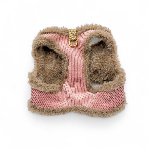 Soft Cord Harness In Pink With Faux Fur