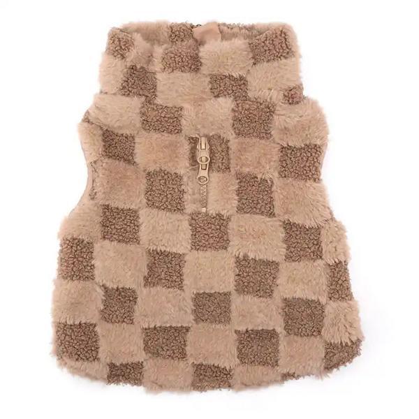 Checkerboard Faux Fur Pullover Jacket