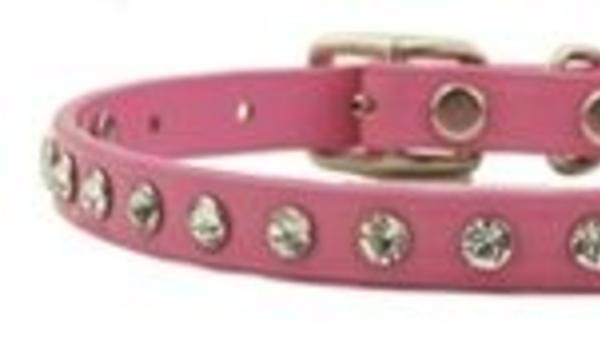 Leather Collar with Genuine Crystals Pink