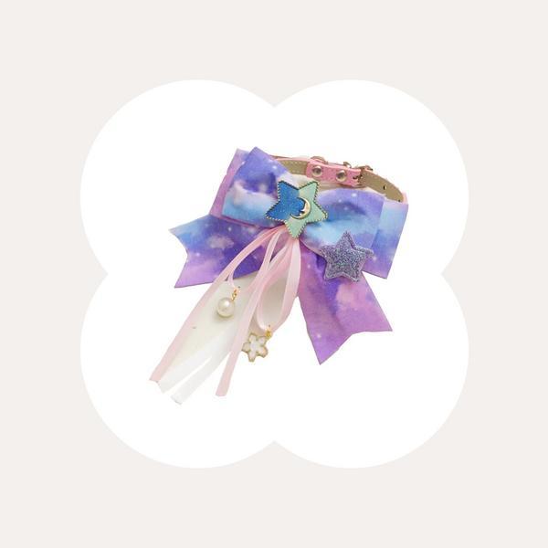 Handmade Galaxy Style Collar with Bowknot and Pearl Ornament