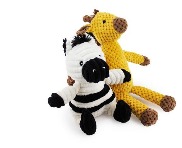 Corduroy Zebra And Giraffe Toy With Squeaker And Crinkle
