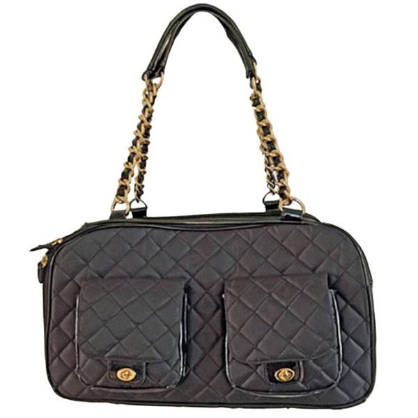 Quilted Pet Carrier with Chain Handles and Gold Accents