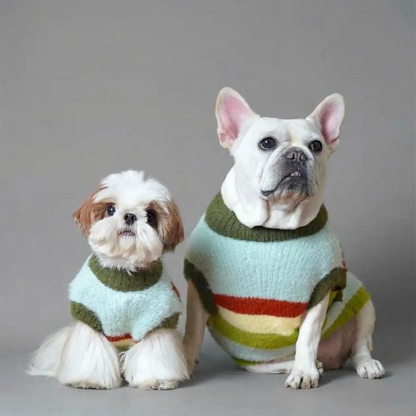 Stylish Striped Stand-Up Collar Knitted Plush Sweater