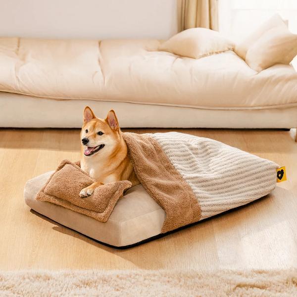 Plush Striped Orthopedic Cave Bed With Pillow