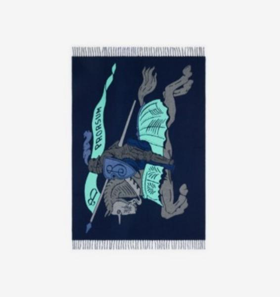 Wool Cashmere Blanket With Equestrian Design