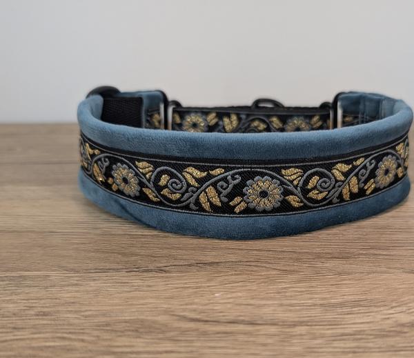 Duck Egg Blue Velvet Lined Martingale Half-Check Collar