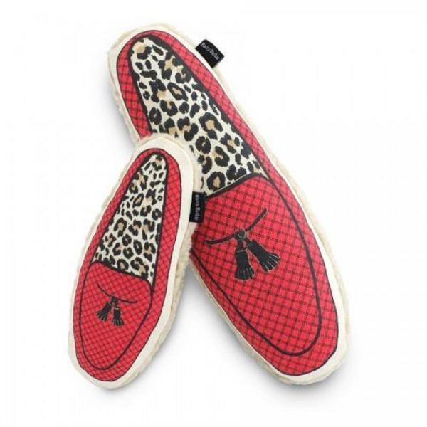 Leopard Print Slipper Toy with Eco-Friendly Filling and Two-Way Squeaker