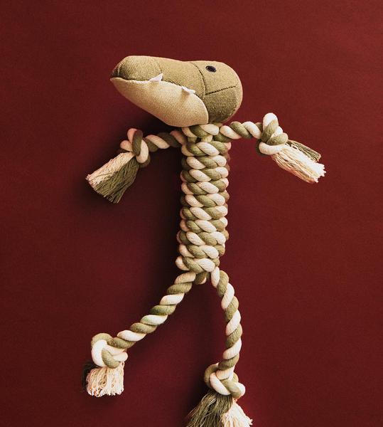 Crocodile Shaped Pet Toy with Braided Rope Detail