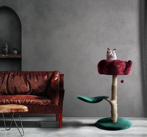 Burgundy Rose Floral Cat Tree