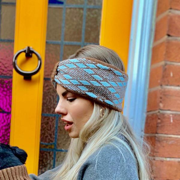Turquoise Brown Argyle Headband