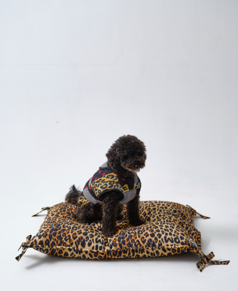 Leopard Print Floor Cushion Bed With Bow Detail