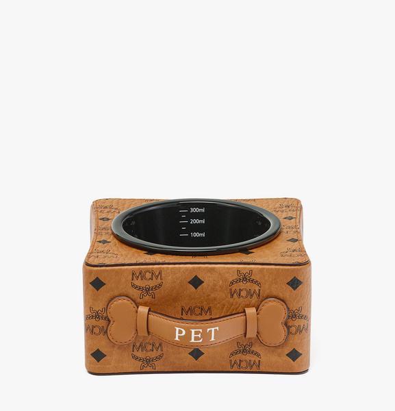 Black Ceramic Pet Bowl with Leather Handle