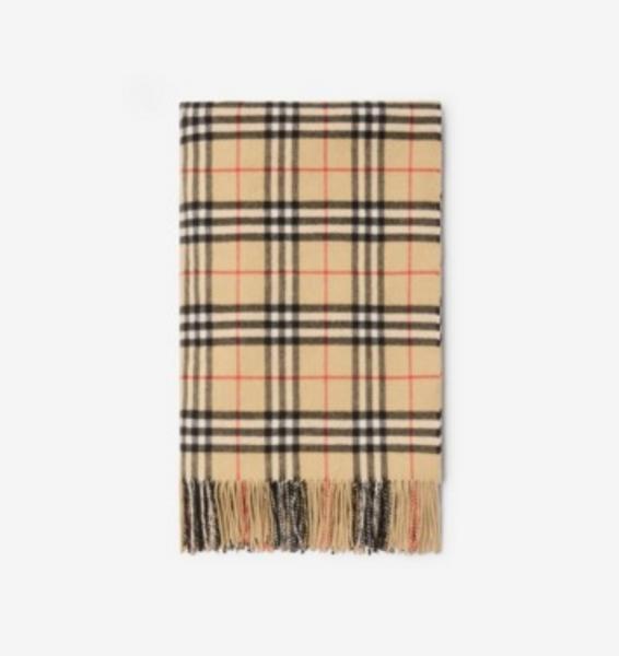 Check Cashmere Blanket In Sand Beige