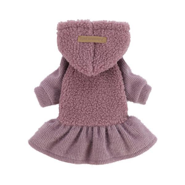 Fuzzy Hoodie Dress with Hood and Ruffled Skirt