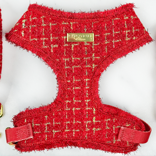 Red Textured Tweed Adjustable Neck Harness