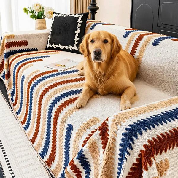 Colorful Color-Blocked Anti-Scratch Plush Sofa Cover