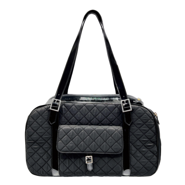Airline Approved Pet Carrier with Quilted Sustainable Fabric and Rhinestone Buckle