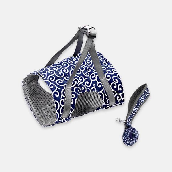 Fuku Harness & Leash Set in Seamless Waves Pattern