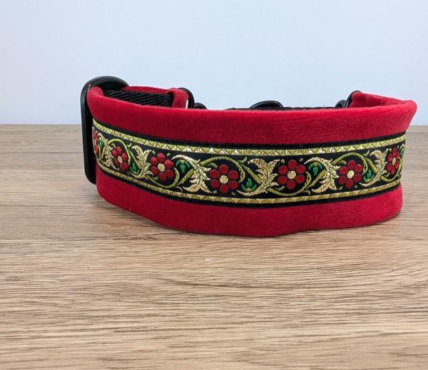 Red Roses Velvet Lined Martingale Half-Check Collar