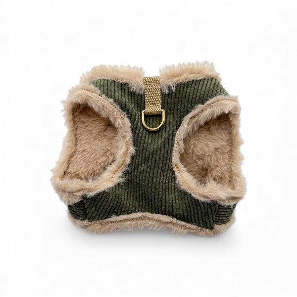 Soft Harness Cord Dark Green With Faux Fur