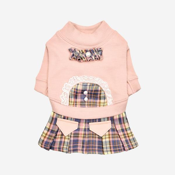 Delaney Dress Rib-Knit Bodice Plaid Skirt