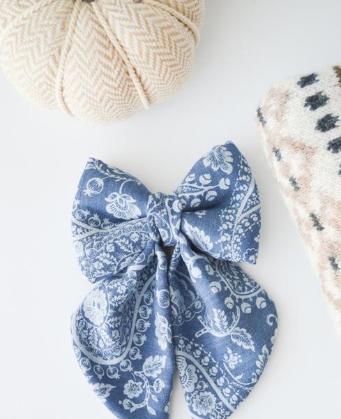 Paisley Chambray Sailor Bow & Bow Tie