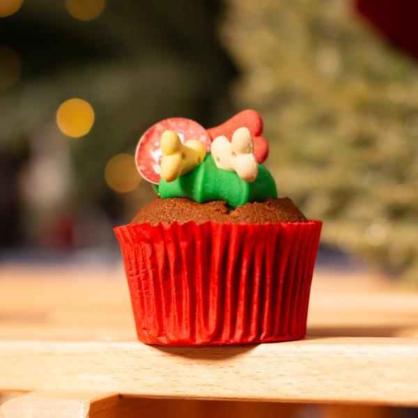 Carob Flavoured Sponge Treat With Green Frosting And Bone Biscuits