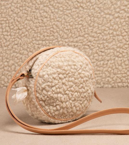 Bouclé Wool Round Bag With Leather Details