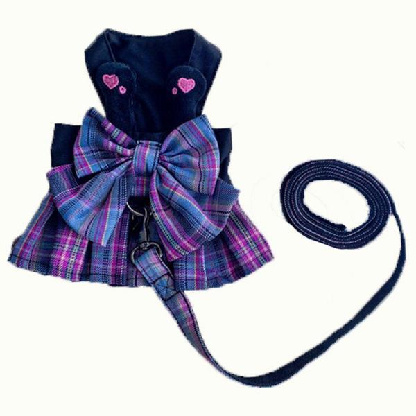 Plaid Harness Dress with Leash Set