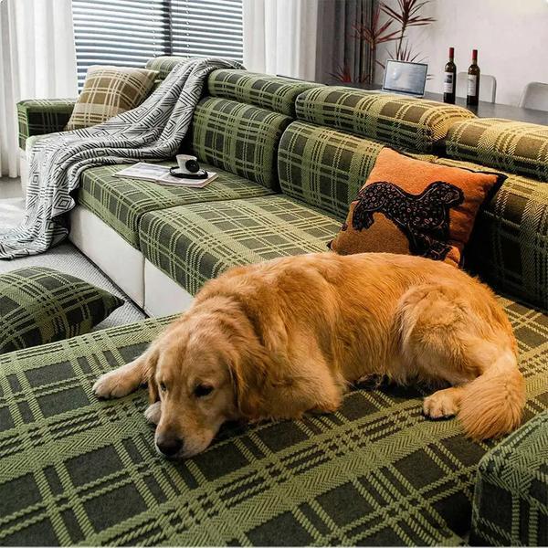 Checkered Stretch Fully Fitted Anti-Scratch Couch Cover