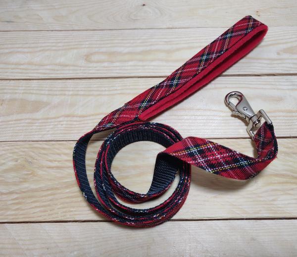 Red Tartan Lead with Fleece Lined Handle
