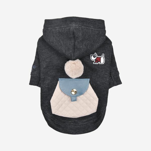 Quilted Hoodie with Pom Accent