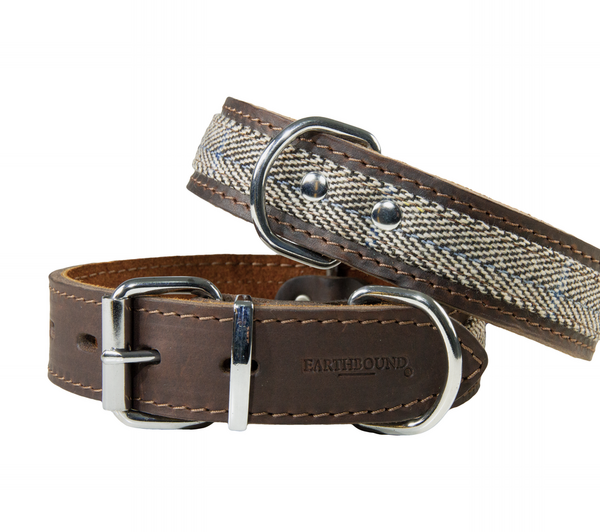 Traditional Tweed Leather Collar Beige
