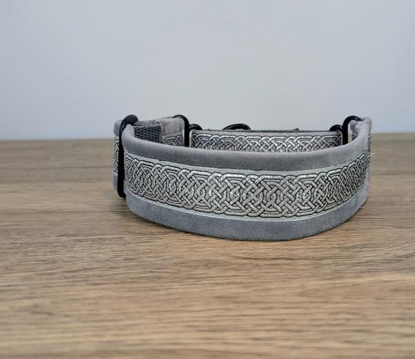 Silver Grey Celtic Velvet Lined Martingale Half-Check Collar