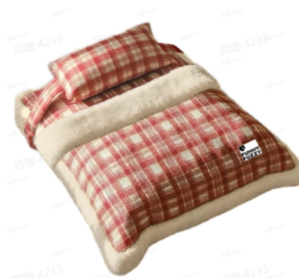 Vintage Plaid Plush Detachable Orthopedic Bed With Pillow
