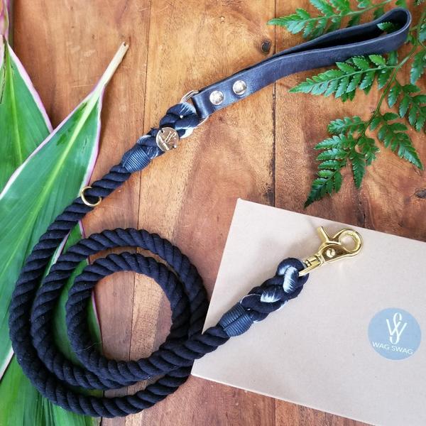 Rope Leash with Leather Handle