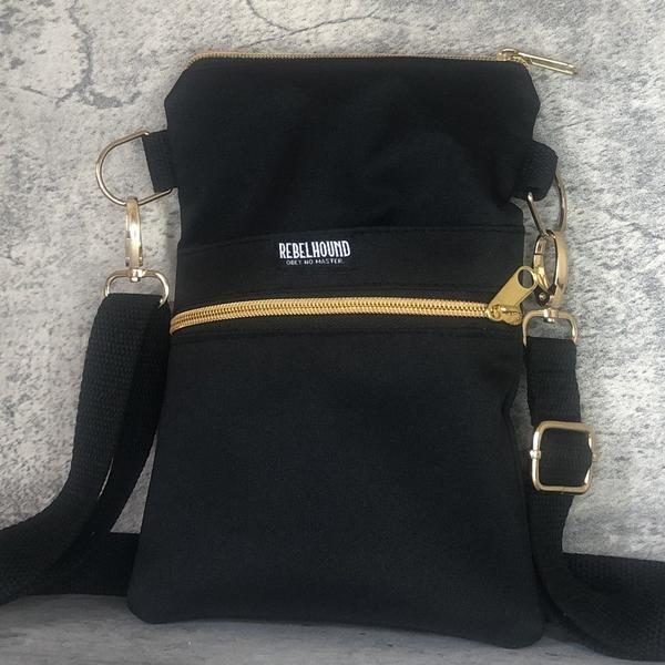 Black and Metallic Waterproof Walking Cross Body Bag