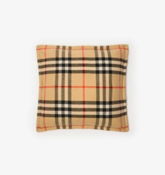 Check Wool Cashmere Cushion in Sand