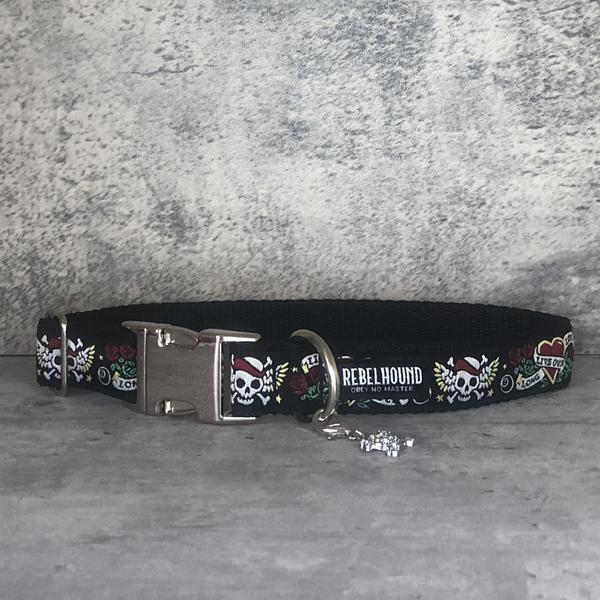 Black Skulls And Hearts Collar