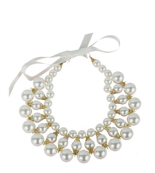 Dubai Pearl Necklace with Gold Details and Silky Ribbon Closure