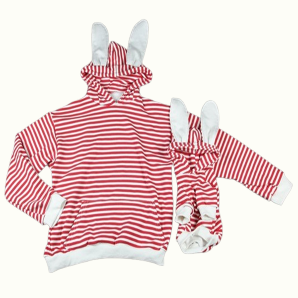 Striped Bunny Ear Matching Hoodie