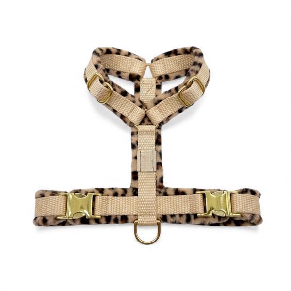 Fluffy Deluxe Leopard Print Harness Beige