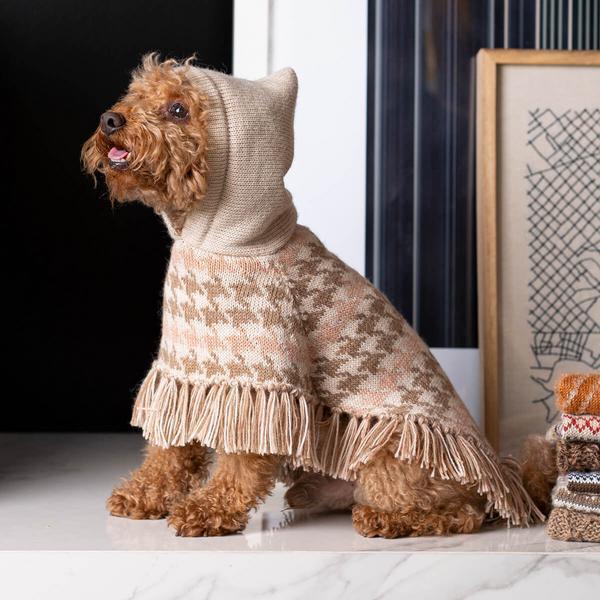 Soft Houndstooth Alpaca Poncho with Hood