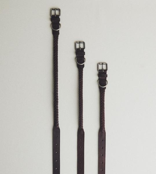 Braided leather adjustable collar