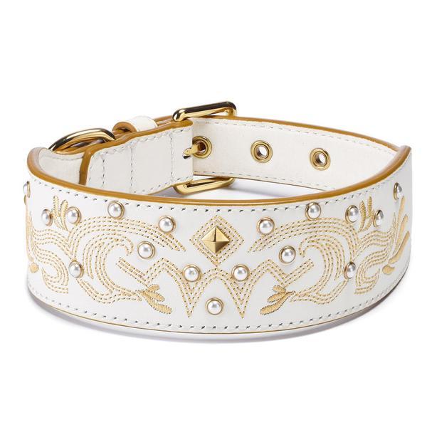Elegant Western Luxury Leather Collar with Gold Baroque Design