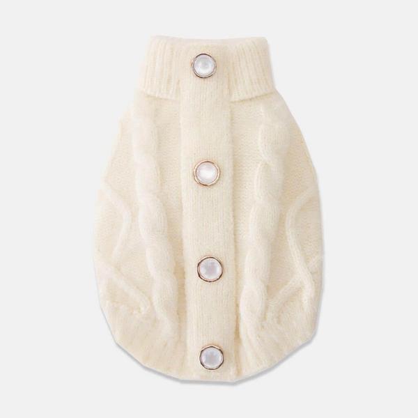 Knit Cardigan with Crystal-Embellished Faux Pearl Buttons