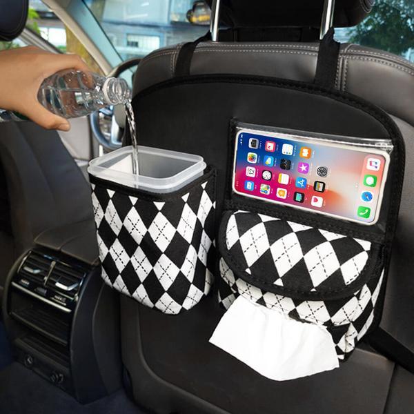 Black And White Diamond Multi-Functional Car Seat Organizer