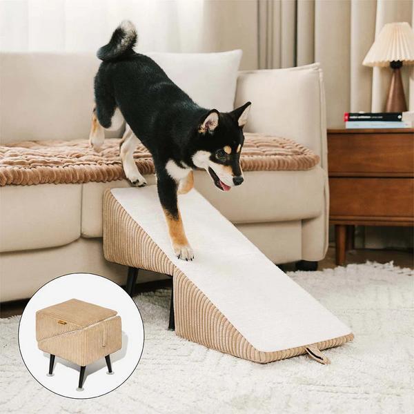 Comfy Corduroy Reinforced Alloy Pet Ramp And Side Stool