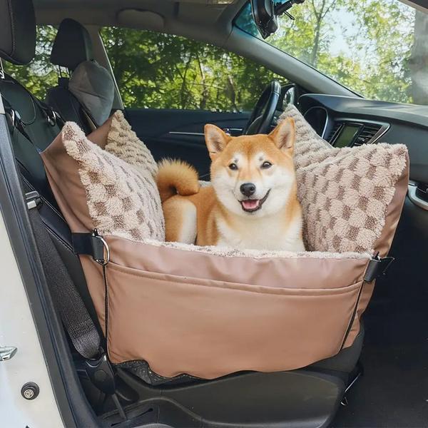 Checkerboard Faux Leather Safety Center Console Pet Car Seat And Carrier