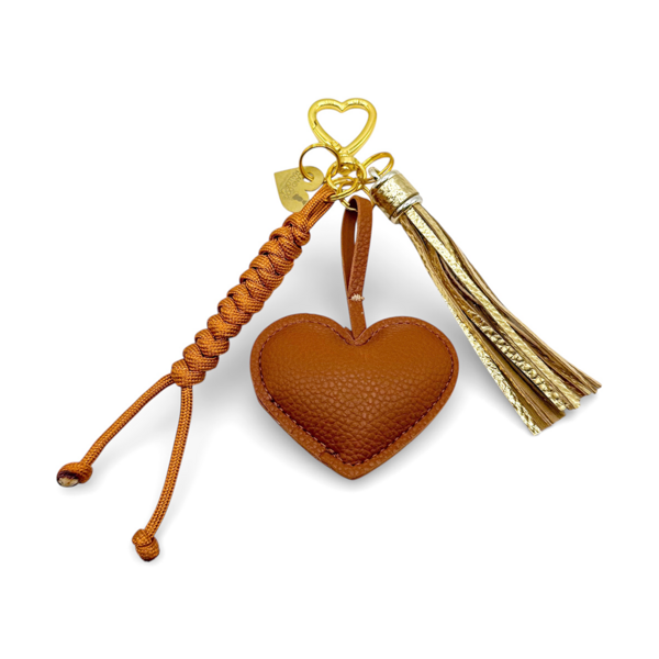 Heart Shaped Leather Bag Charm With Tassel And Paracord